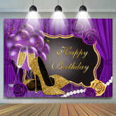 Toile de fond joyeux anniversaire paillettes violet et talons hauts